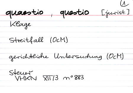 Karteikarte quaestio, questio 1 (Vorderseite)