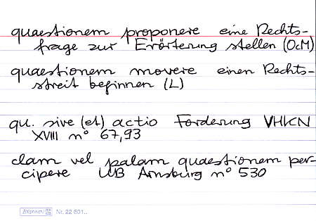 Karteikarte quaestio, questio 1 (Rückseite)